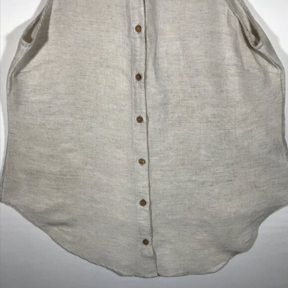 Boston Proper Women's Medium Beige Linen Blend Sleeveless Button Up Shirt - Picture 3 of 9